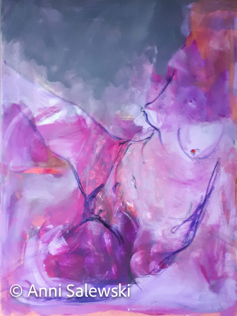 Violetter Frauenakt Mischtechnik auf Leinwand 60x80 cm